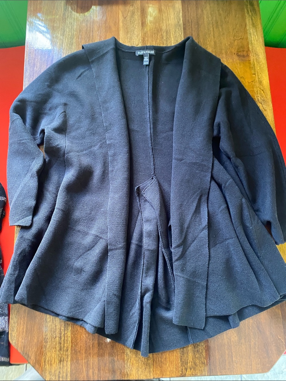 Eileen Fisher Black Open-Front Lightweight Cardigan